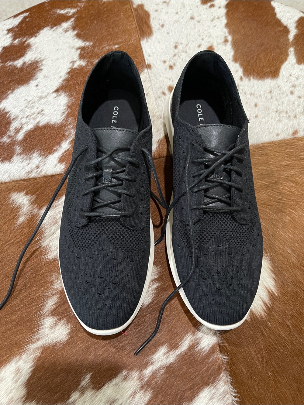 Cole Haan Black Knit Lace-Up Sneakers with White Sole Women’s Size 9 New